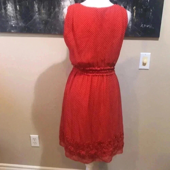 Max Studio Mini Polka Dot Ruffled Elastic Waist w/Flowers along Hem Midi Dress-M - Picture 2 of 10